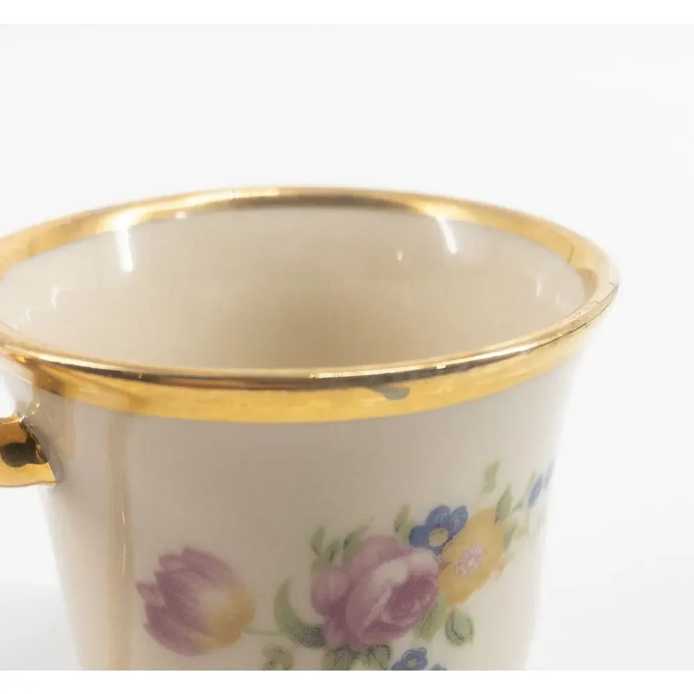 Tolpin Art Studios Teacup Saucer Flowers Pink Yellow Blue Gold Gilt Hand Painted